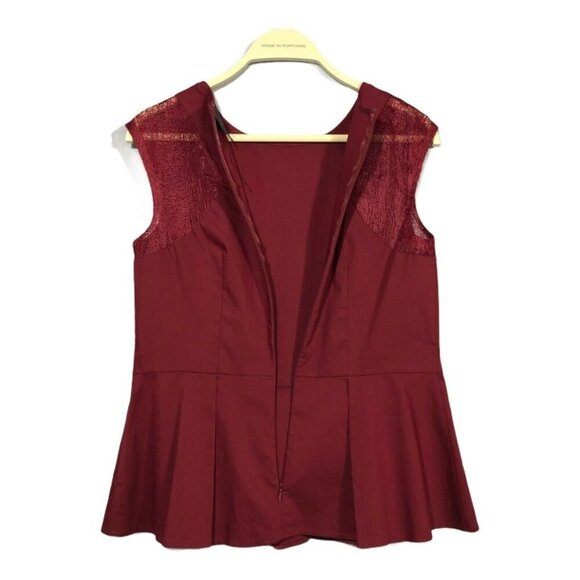 Worthington Blouse Women Size S Red Peplum Ruffle Pleat Short Sleeve Workwear - Picture 3 of 10